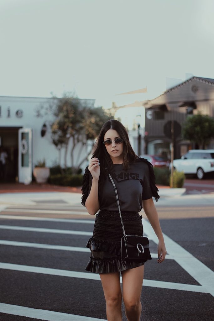 Leather to Lunch Patent Skirt x Tee x Combat Boots