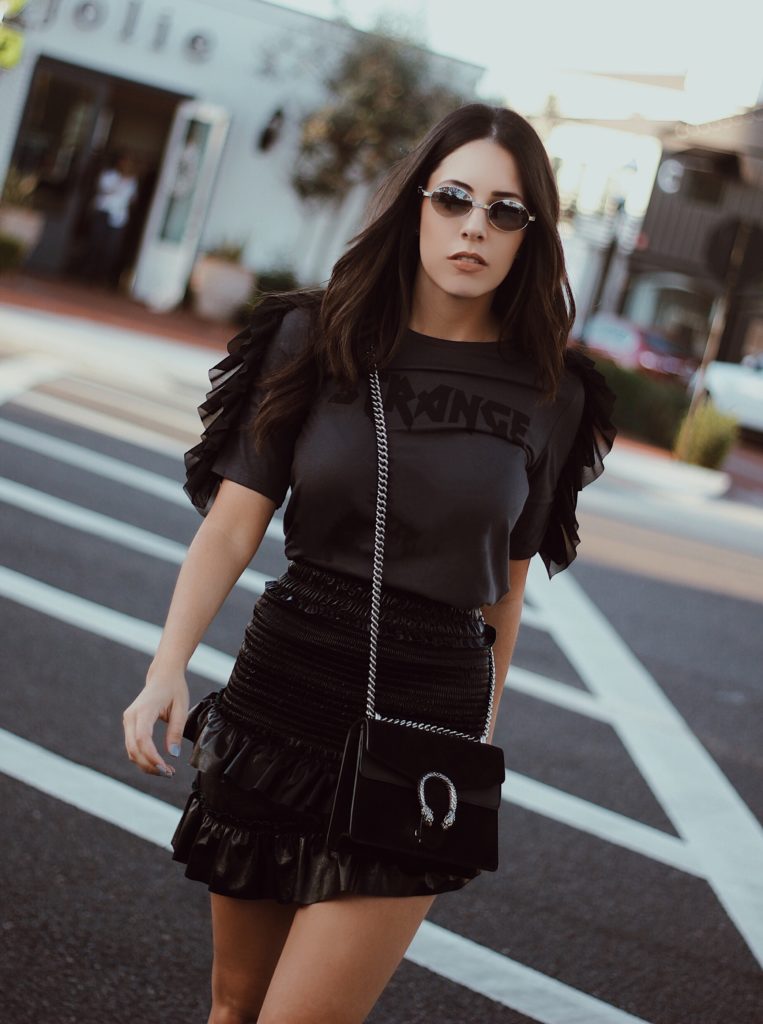 Leather to Lunch Patent Skirt x Tee x Combat Boots