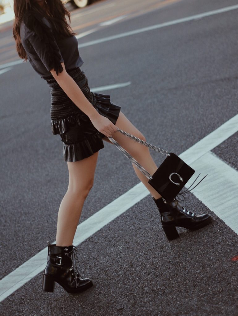 Leather to Lunch Patent Skirt x Tee x Combat Boots