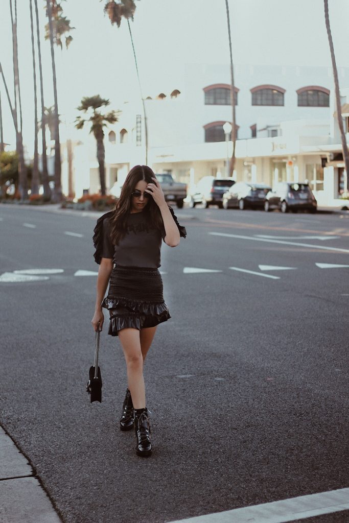 Leather to Lunch Patent Skirt x Tee x Combat Boots